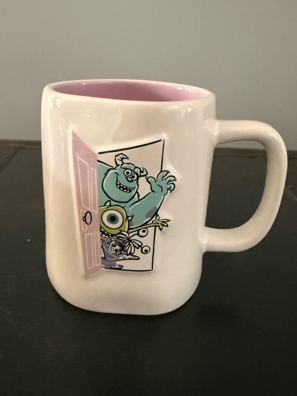 RaeāDunn Double Sided Mug Monsters Inc Disney Pixar Sully Mike BOO! White Purple